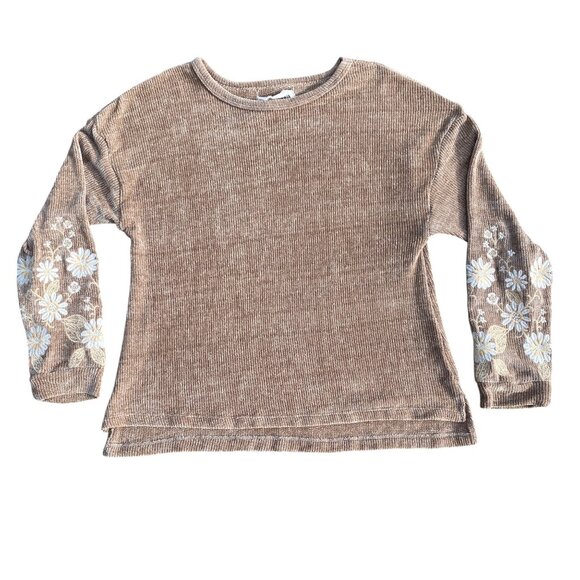 Savanna Jane Chenille Floral Embroidered Sleeve Sweater Boho Cottagecore Fall-S - Picture 1 of 9
